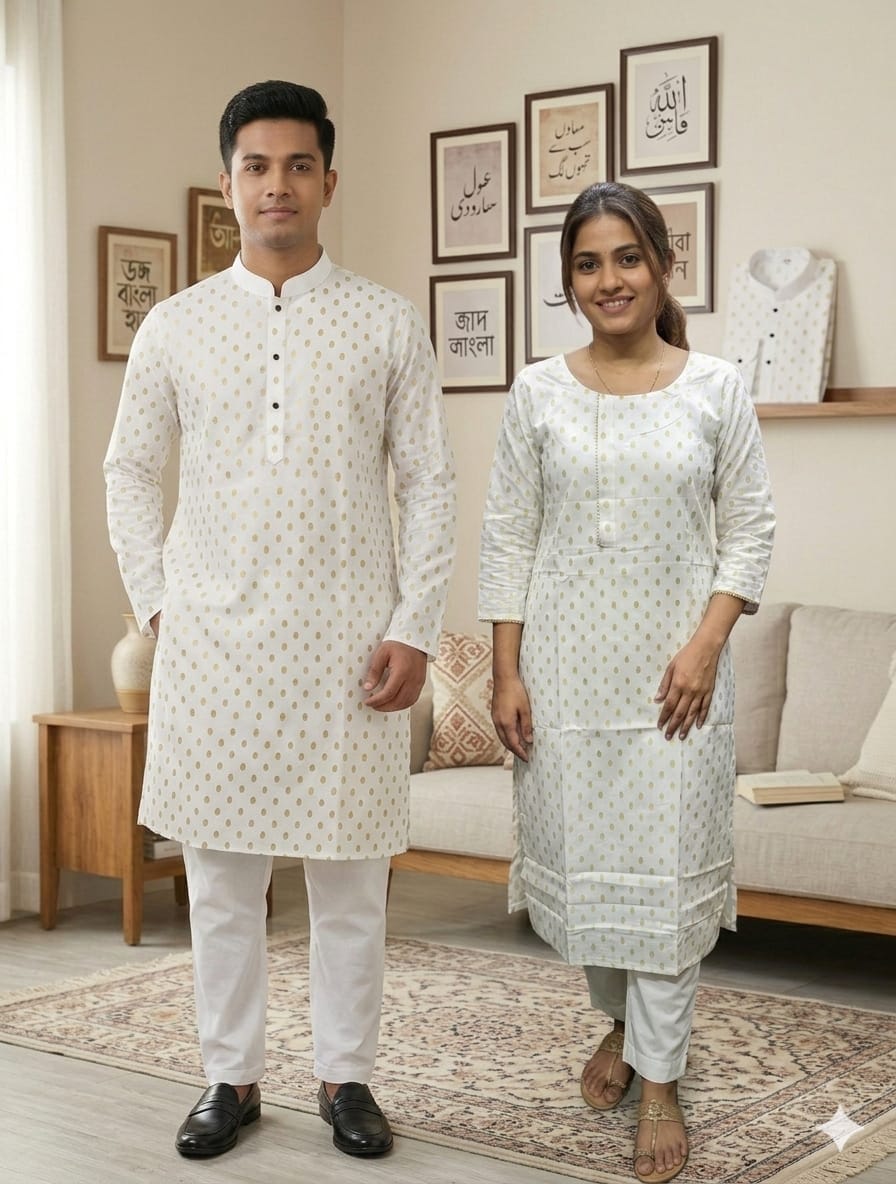 Hot Eid Panjabi Three Piece Couple Set