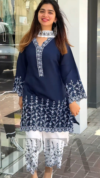 Hot Eid Soft Cotton Embroidery Three Piece
