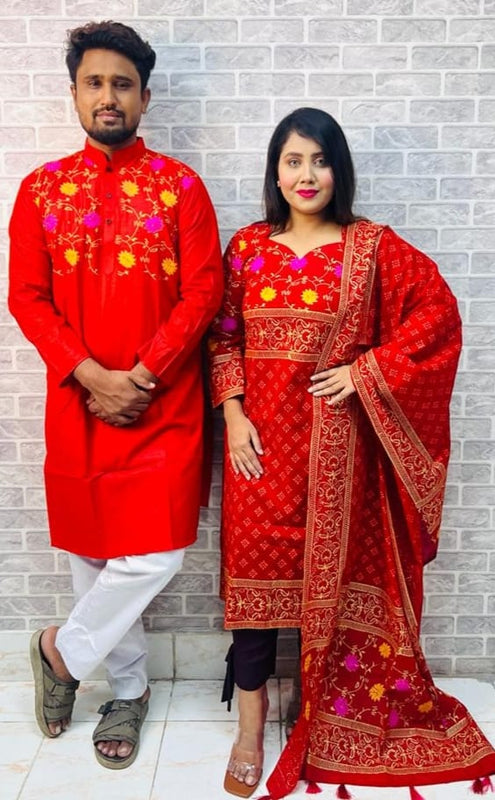 Hot Eid Especial Panjabi Three Piece Couple Set