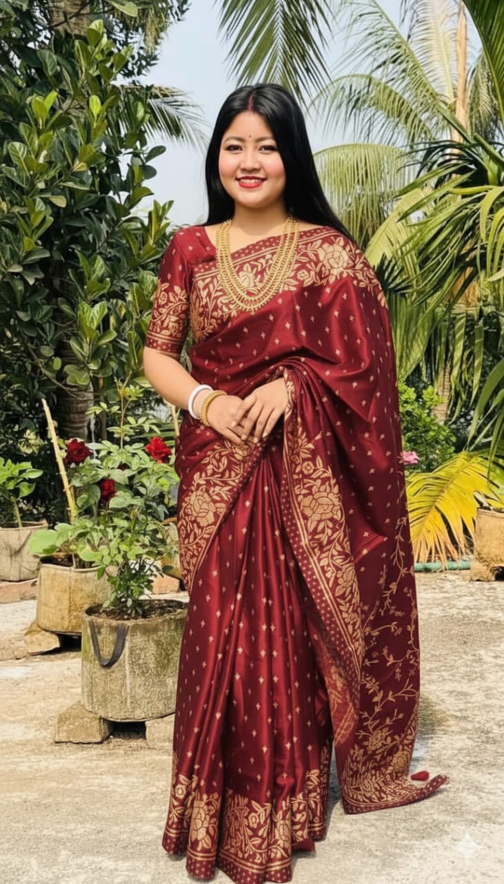 Hot Japani Silk Skin Print Sharee with Blouse Piece