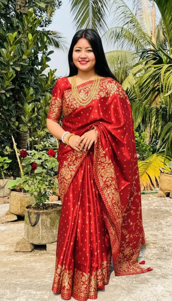 Hot Japani Silk Skin Print Sharee with Blouse Piece