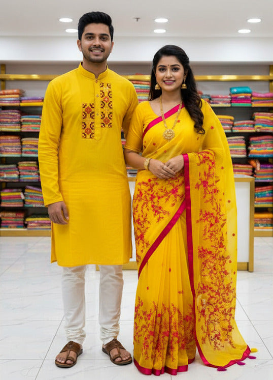 Hot Eid Selling Premium Sharee Panjabi Couple Dress