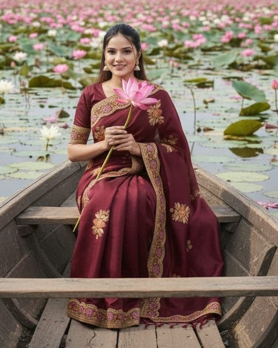 Premium Embroidery Semi Moslin Sharee