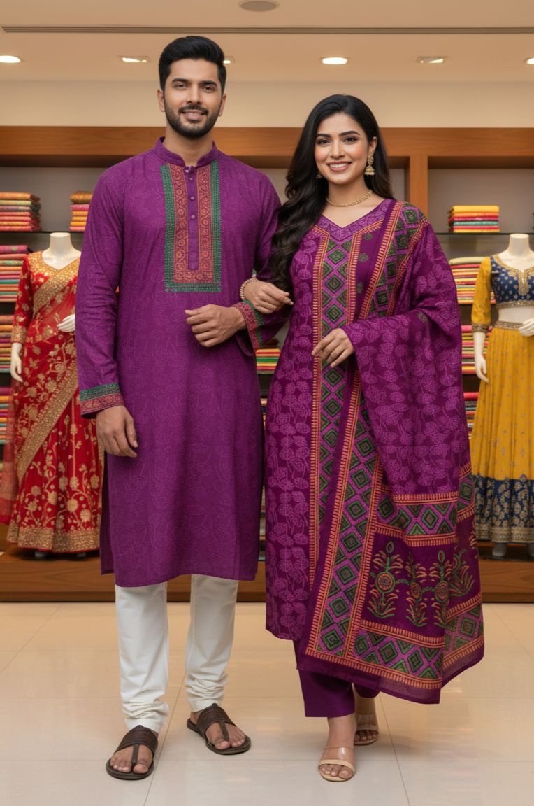 Hot Block Print Three Piece