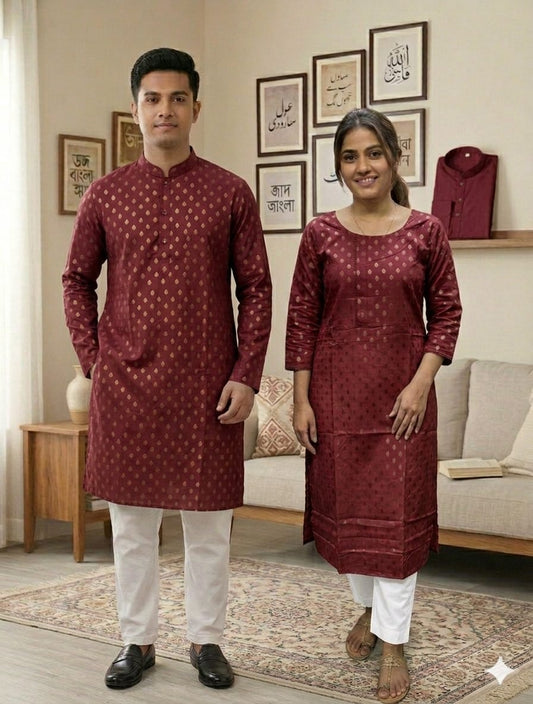 Hot Eid Panjabi Three Piece Couple Set
