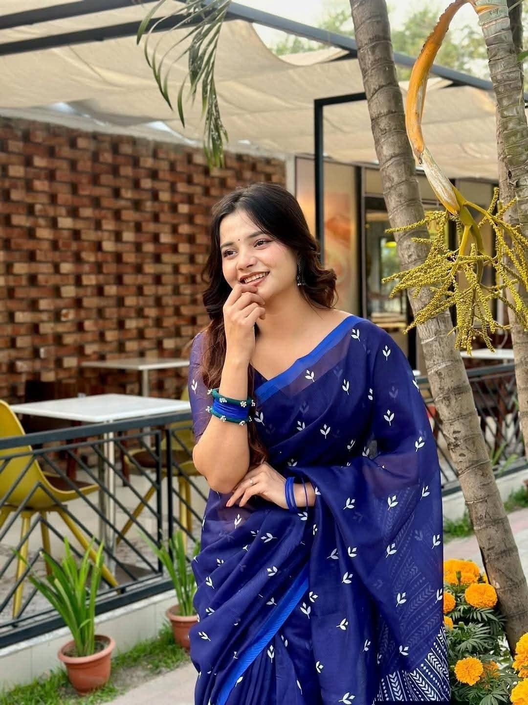 Hot Eid Chanderi silk sharee with blause pcs