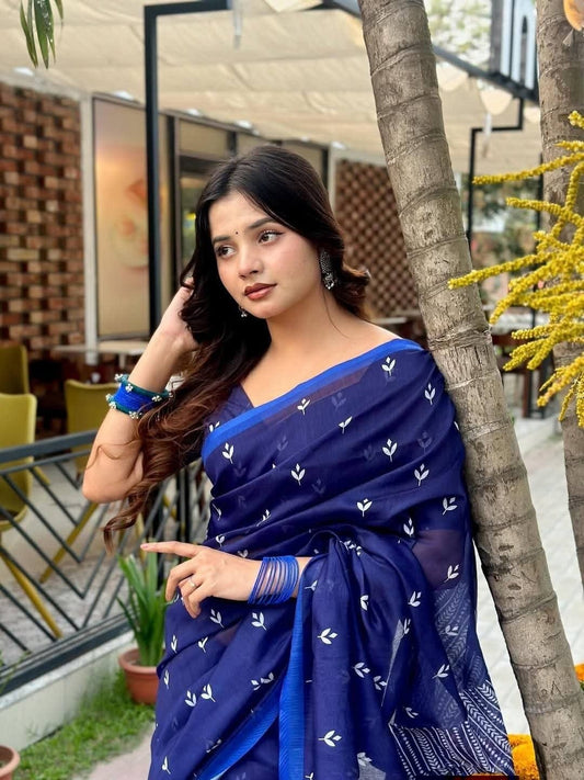 Hot Eid Chanderi silk sharee with blause pcs